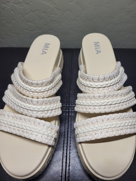 MIA Shoes - MIA Cream Braided Multi-Strap Slide Sandals Womens Size 10